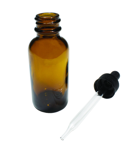 Bottle with screw cap Dropper, Boston Round, Amber, Flint Glass, are designed for general use. The glass is non-porous, which allows for easy cleaning or autoclaving. The amber color helps protect light sensitive materials. Size: 1 oz
