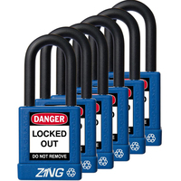 ZING Green Safety RecycLock Safety Padlock, Keyed Alike,1-¹/₂" Shackle, 1-³/₄" Body, 6 Pack, ZING Enterprises