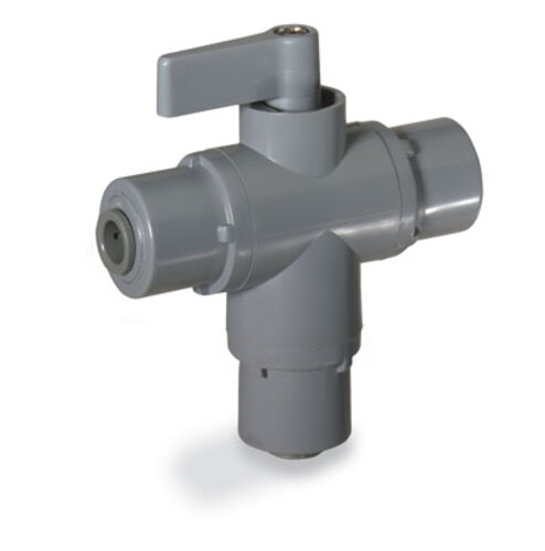Masterflex® Ball valve, 3-way, 1/4" John Guest - PVC w/Viton® seals