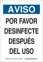 Brady® COVID-19 Signs; Please Sanitize After Use, Spanish, Brady Worldwide
