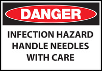 ZING Green Safety Eco Safety Sign DANGER, Infection Hazard Handle Needles with Care