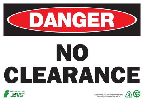 ZING Green Safety Eco Safety Sign, DANGER No Clearance