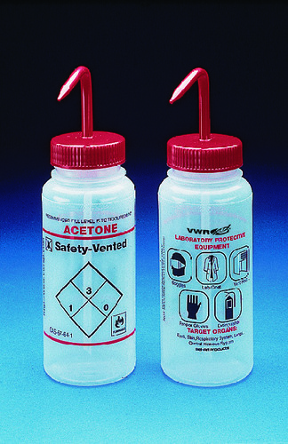 VWR* Safety-Vented Labeled Wash Bottle, Low-Density Polyethylene, Wide Mouth