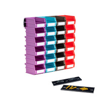 Wall Storage Unit with 24 Poly Bins and Wall Mount Rails, 5³/₈" Depth