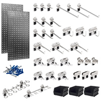 Two Pegboards, LocHook® and Hanging Bin Assortment, Stainless Steel Square Hole