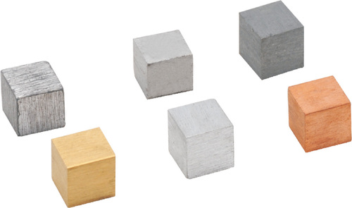 Cubes For Density Investigation, Set Of 6, Brass, Lead, Zinc, Copper, Aluminum, And Iron, 20mm