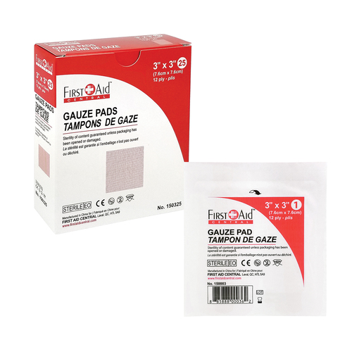 Gauze Pad, Sterile 12-Ply 7.6X7.6Cm BX25, High quality, Ideal for cleaning and dressing wounds, scrapes and cuts. Sterile and latex free. Individually wrapped.