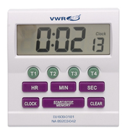VWR® Four-Channel Electronic Timer and Clock with Certificate of Calibration