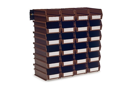 Wall Storage Unit with 24 Poly Bins and Wall Mount Rails, 7³/₈" Depth