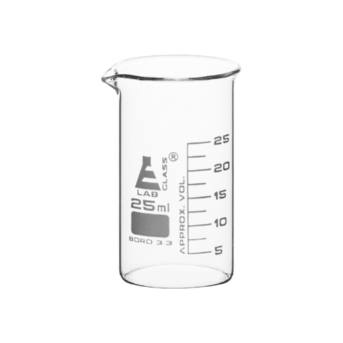 Beaker, 25ml - Borosilicate Glass, Tall Form - 2.5ml Graduations