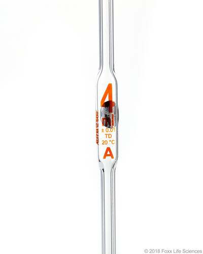 Volumetric Transfer Pipette Class A Accuracy ASTM E-969-02 with Batch Certificate 4mL icate 3.3, Material: 3.3 Borosilicate Glass, Color: Clear, Capacity: 4mL, Overall Dimension: 18.70in L x 6.89in W x 2.95in H, Tolerance:.01mL, Class/Quality Grade: Type 1, Class A,