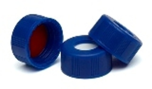 Cap, screw, blue, certified, PTFE/white silicone septa. Cap size: 12 mm