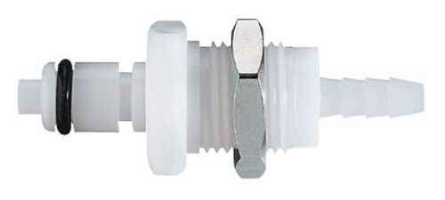 CPC (Colder) Quick-Disconnect Fitting, Hose Barb Insert, Panel-Mount, Acetal, Valved, 1/8" ID
