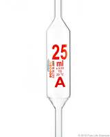 Volumetric Transfer Pipette Class A Accuracy ASTM E-969-02 with Batch Certificate 25mL icate 3.3, Material: 3.3 Borosilicate Glass, Color: Clear, Capacity: 25mL, Overall Dimension: 21.65in L x 7.48in W x 3.35in H, Tolerance:.03mL, Class/Quality Grade: Type 1, Class A,