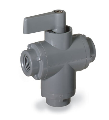 Masterflex® Ball valve, 3-way, 1/4" NPT(F) - PVC (0.25 in )