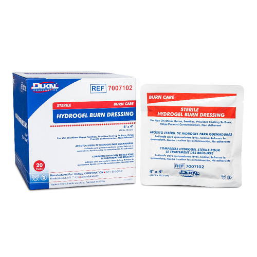 Burn Dressing with Burn Relief Gel, hydrogel used for first aid treatment of minor burns, Soothes and provides cooling to burn, Convenient 3.5 gram size foil packets, water soluble, Fragrance free and not made with natural rubber latex, 4x4in