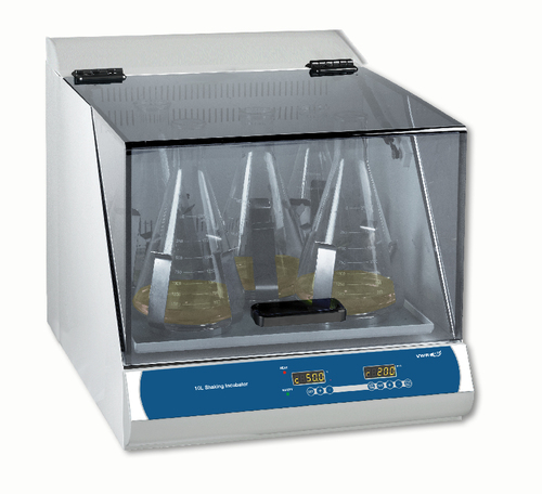 The VWR* Refrigerated High Capacity Shaking Incubator has a temperature range of -15 degree C to 60 deg C, capable of 10l, A standard rubber mat is included and the optional Magnetic Clamp System is available for quick and tool-less exchange of platforms, 230V