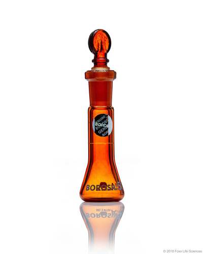 Amber Light-Blocking Wide Mouth Class A Volumetric Flask with Glass Pennyhead Stopper (10/19), Batch Certificate, 5mL, 5/CS