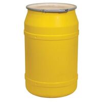 Lab Pack Poly Drum, 55 Gal, Metal Lever-Lock, 1x2in 1x3/4in Bung Holes, Yellow, Dimensions, Exterior: 21in (53.3 cm) Top, 22.5in (57.2 cm) Bottom, 36.375in (92.4 cm) Height