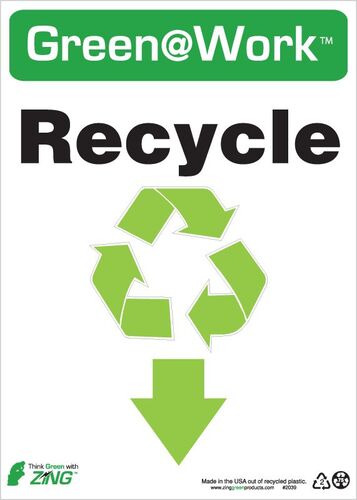 ZING Green Safety Green at Work Sign, Recycle, Recycle Symbol, Down Arrow
