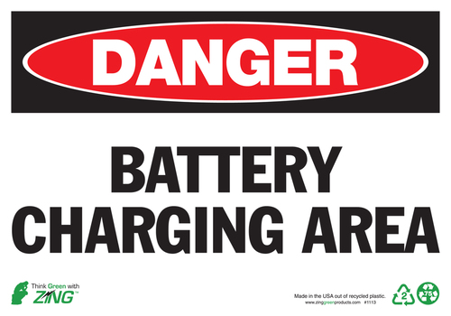 ZING Green Safety Eco Safety Sign, DANGER Battery Charging Area