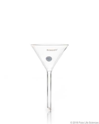 Funnels, Short Stem, Plain, 60 deg 75 MM, ISO 4798, 3.3 Borosilicate glass, Material: Glass, Funnel Cup Volume: 50mm, Bowl Angle: 60, Overall Dimension: 16.93in L x 16.93in W x 12.40in H, icate Glass 3.3, Graduation Range: Type I, Quantity: 20/CS, Documentation, Glass Funnel Data Sheet
