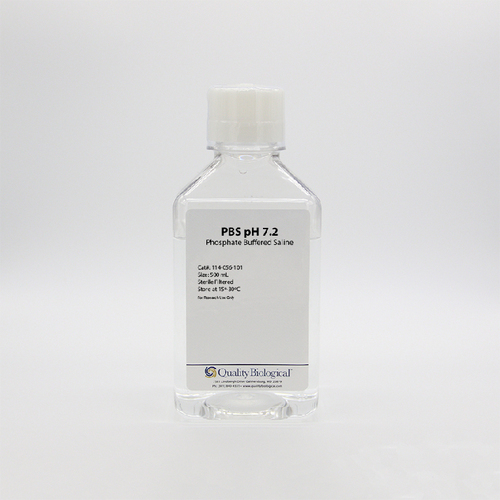 PBS 1X, pH 7.2 (Phosphate Buffered Saline); clear colorless fluid, 500ml