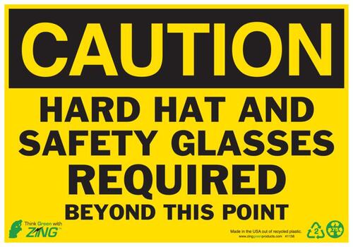 ZING Green Safety Eco Safety Sign, CAUTION Hard Hat and Safety Glasses Required