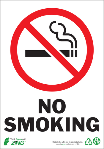 ZING Green Safety Eco Safety Sign, No Smoking