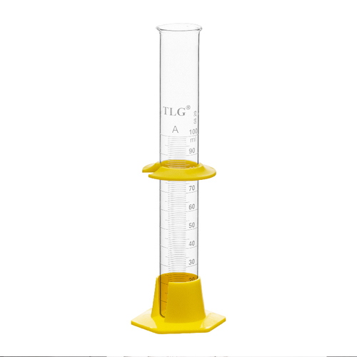 Cylinder, To Deliver, Single Metric Scale, With Bumper Guard, Plastic Hexagonal Base, Made from borosilicate 3.3 Glass in heavy duty construction, reinforced top bead and with pour spout, Graduated Interval: 2 to 50ml, Sub Division: 1.0ml, Height: 175mm, Volume: 50ml