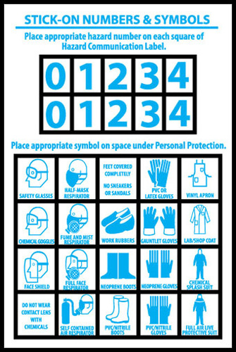 Right To Know Labels, Personal Protection Numbers & Symbols, Ps Vinyl, 10/Pk