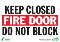 ZING Green Safety Eco Safety Sign, Keep Fire Door Closed