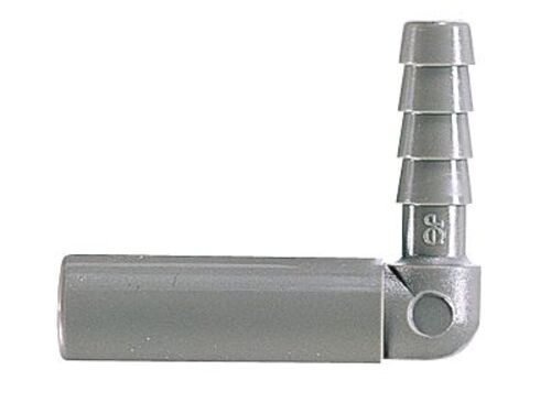 John Guest Push-To-Connect Fitting, Tube-to-Hose Elbow, Acetal, 3/8" OD×1/4" ID; 10/Pk