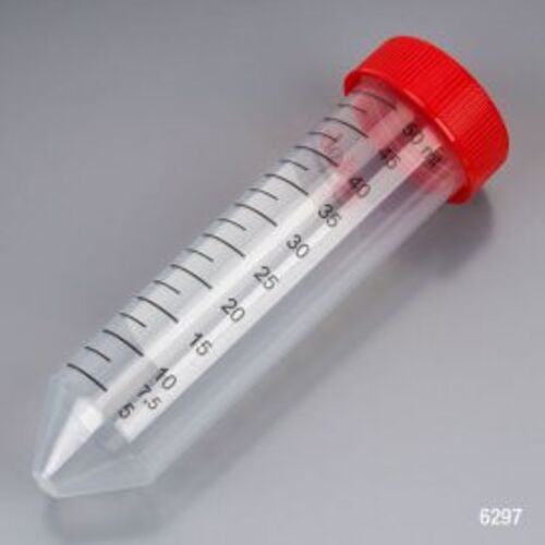 Centrifuge Tube, 50mL, Attached Red Flat Top Screw Cap, Polypropylene, Printed Graduations, Sterile, Certified, 25/Re-Sealable Bag