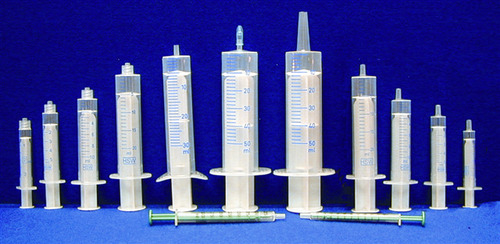 Syringe, Luer slip, 2-Part, disposable, Sterile, latex free, and contain no rubber, silicone oil, styrene or DEHP, choice for any situation needing an inert, non-reactive syringe, unique plastic syringes are more chemically resistant than rubber-tipped syringes, Volume: 10ml