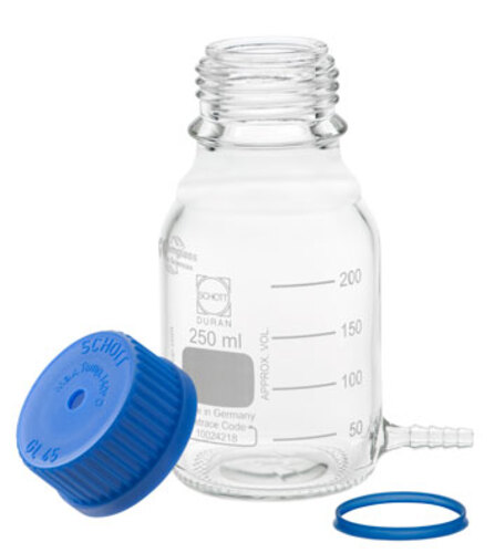 Bottle, Media, Glass, 5l, Duran, Clear, With hose barb and GL-45 vented cap