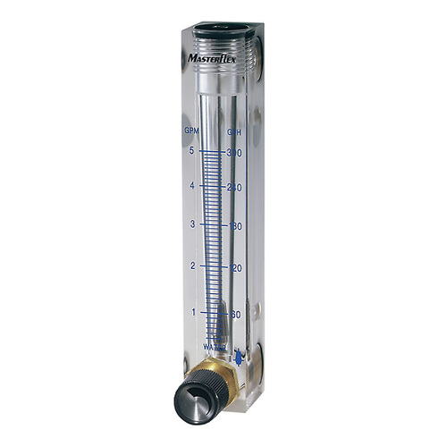 Masterflex® Variable-Area Flowmeter with Valve, Direct Reading, Acrylic Housing and PVC Fittings, 5" Scale, 20 GPM Water