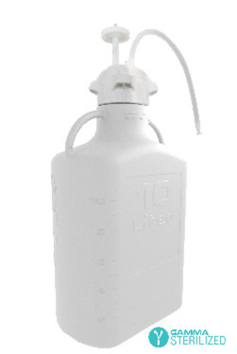 Vwr* Carboy Assembly, Single Use, Material: PP, 83B Cap, TPE Tubing w/ Dip Tube, Gamma Sterilized, Autoclavable, USP Class VI, FDA Grade materials, Clear for high visibility of the product, High-impact strength, Ergonomic shape, Leakproof, rectangular shape saves valuable bench space, Volume: 10L