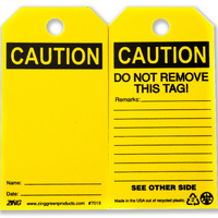 ZING Green Safety Eco Safety Tag, CAUTION, Blank