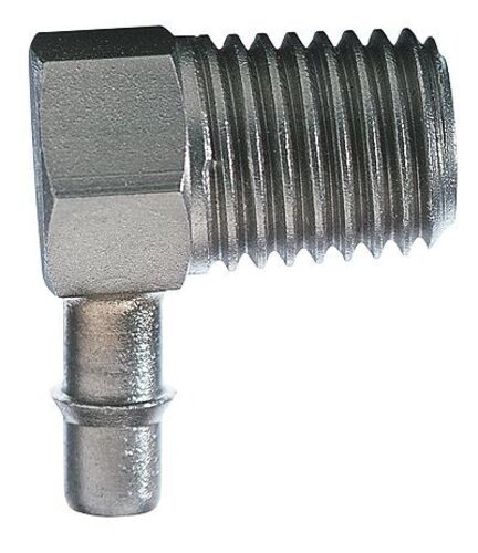 Masterflex® Fitting, 316 Stainless Steel, Elbow, Hosebarb to Thread Adapter, 1/8" ID x 1/4" NPT(M)