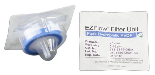 EZFlow® Syringe Filter, Hydrophilic PVDF, Sterile, Foxx Life Sciences