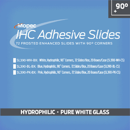 Microscope Slides, IHC, SuperWhite Glass, Hydrophilic, 90° Corners