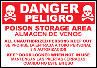 ZING Green Safety Eco Safety Sign Bilingual,DANGER, Poison Storage Area All Unauthorized Persons Keep Out Keep Door Locked When Not In Use