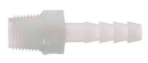 Masterflex® Fitting, Nylon, Straight, Hosebarb to Thread Adapter, 3/16" ID x 1/4 NPT(M); 100/PK