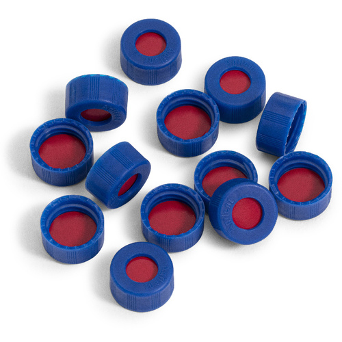 Cap, screw, blue, certified, PTFE/silicone/PTFE septa. Cap size: 12 mm