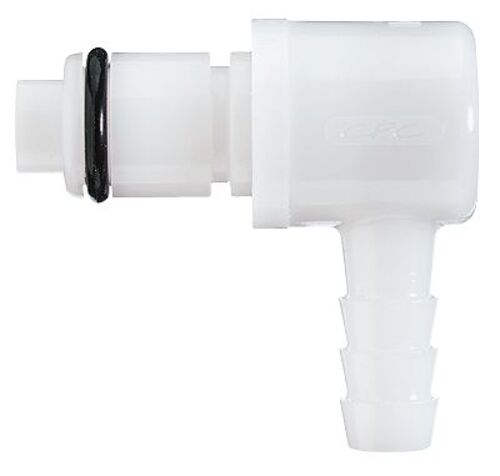CPC (Colder) Quick-Disconnect Fitting, Hose Barb Elbow Insert, Polypropylene, Valved, 1/4" Flow Size, 1/4" ID