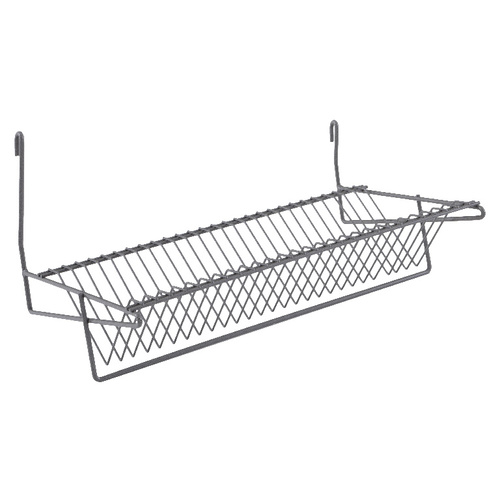 Lid Holder/Drying Shelf, Slanted, gray epoxy, attaches directly to SmartWall G3 grid and can be used to air dry containers and lids, multi-layer corrosion resistant finish consisting of a proprietary cross linked thermoset, The holder is 14-1/8in deep x 20-3/4in long x 12-1/8in high