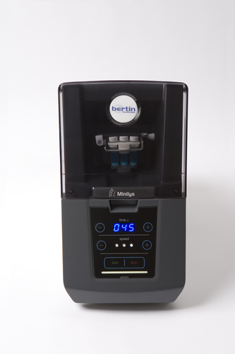 Minilys Tissue homogenizer is small and compact for fast disruption of a wide range of biological samples.  Capacity: 3x2mL or 0.5mL or 1.5ml microtubes and 1x7mL, Speed: 3000, 4000 and 5000rpm, Tube locking system: blocking rod, Disrupt samples in 30sec