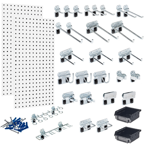 Two Pegboards, LocHook® and Hanging Bin Assortment, 18-Gauge Steel Square Hole