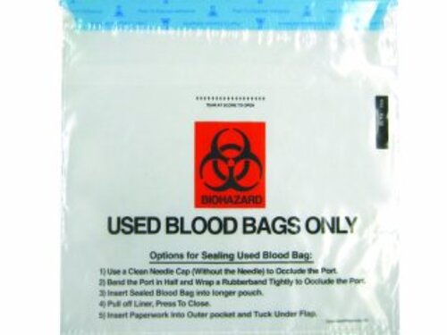 Bag Used IV Blood Set Disposal Bag 10X10, Bio Hzd, ADH-seal 2 pocket, 3 wall, 100/PK 1000/CS